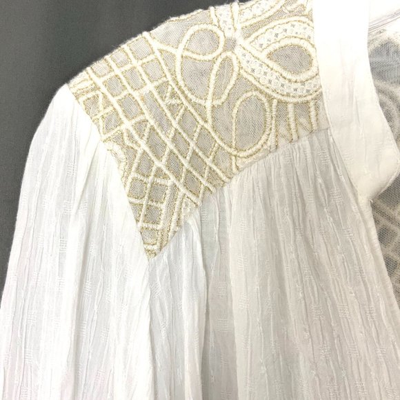 Free People Boho Canyon Rose White Long Sleeve Blouse Top Sz S - Picture 10 of 16